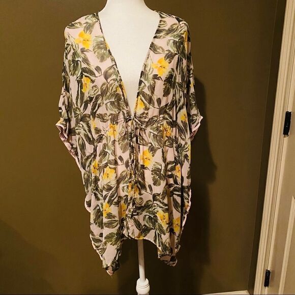 Lily White Kimono Floral Sheer Wrap Coverup Blush Trim Size Medium - Picture 10 of 12